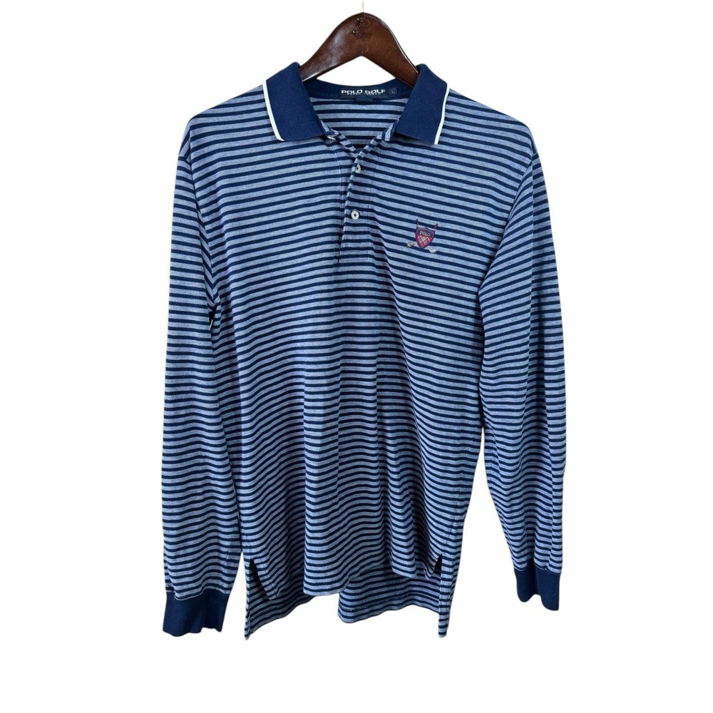 VTG Ralph Lauren Polo Golf Long Sleeve Crest Logo Striped Size Large‎